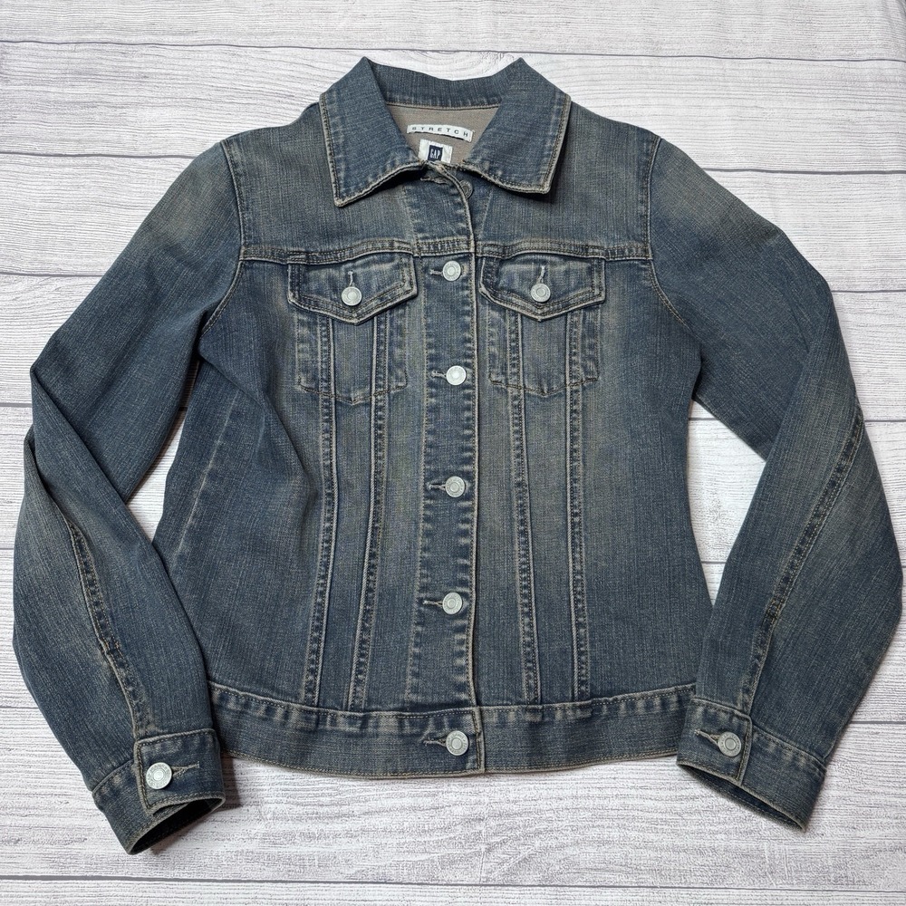 GAP Factory Jean Jacket Womens Size Medium Trucker Blue Denim Stretch Cotton Y2K